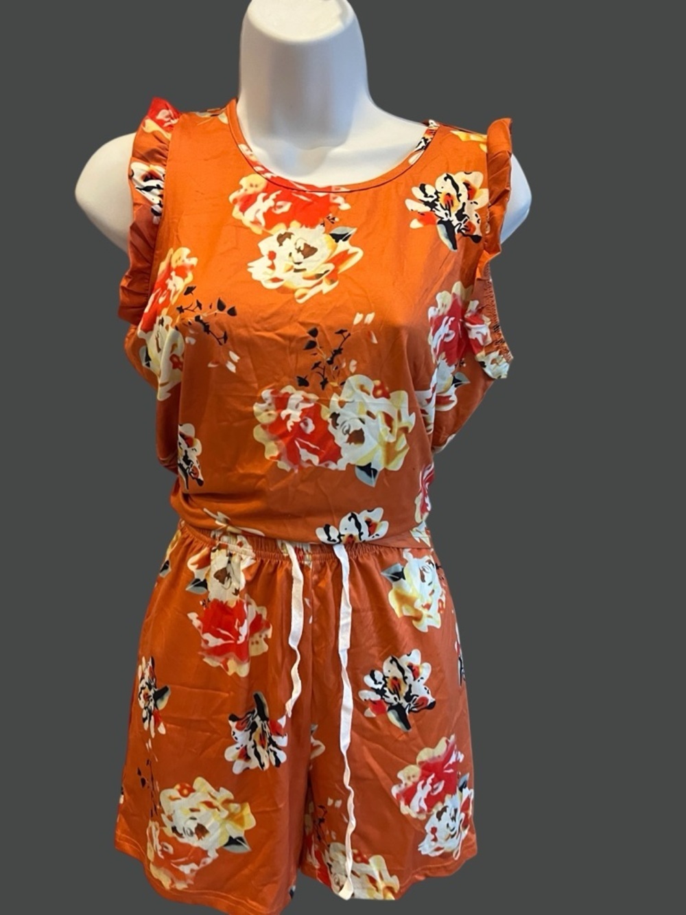 🌼 Orange Floral 2-Piece Short Set | Size M | NWOT 🌼